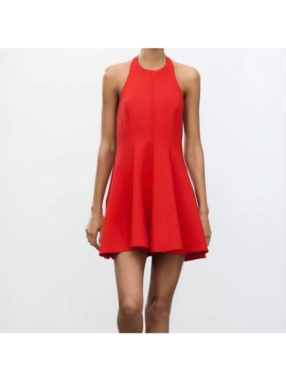 Zara Short Halter Godet Dress Size S Red 3067/350/600